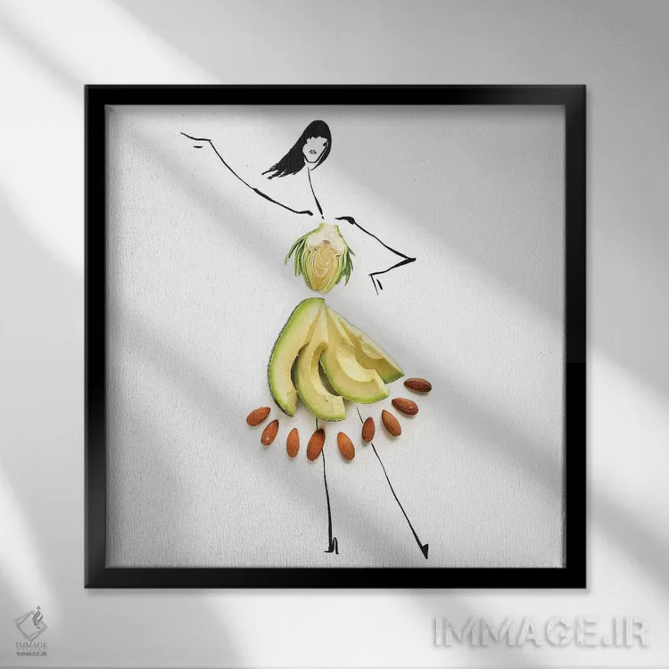 تابلو آووکادو (میوه گرمسیری) اثر گرچن روهرز - نمای قابدار مشکی
