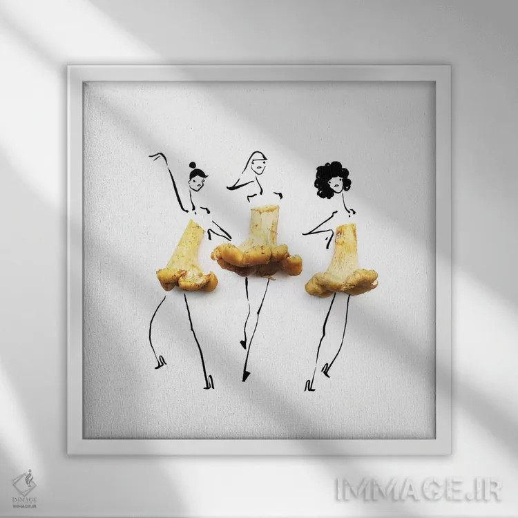 تابلو قارچ شانتیرل اثر گرچن روهرز - نمای قابدار سفید