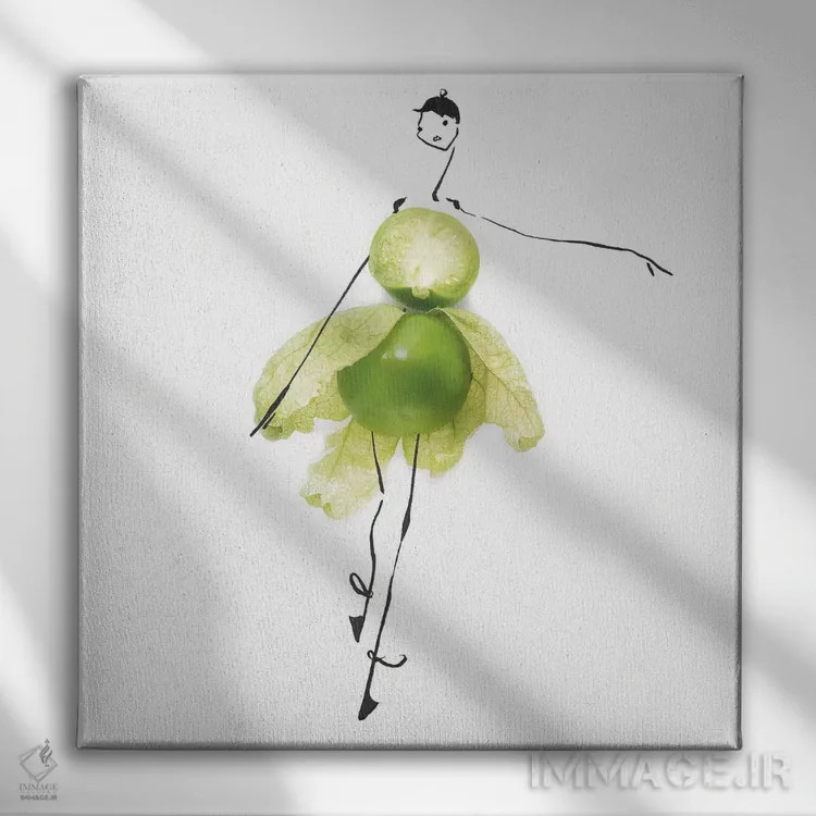 تابلو توماتیلو سبز (گوجهفرنگی مکزیکی) اثر گرچن روهرز - نمای روبهرو روی دیوار