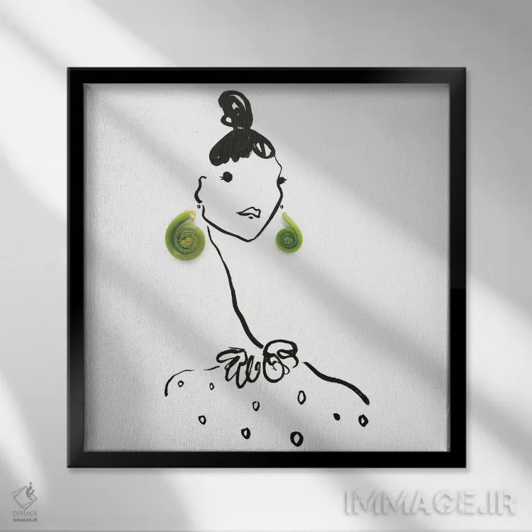 تابلو سرخس فیدلهد سبز اثر گرچن روهرز - نمای قابدار مشکی