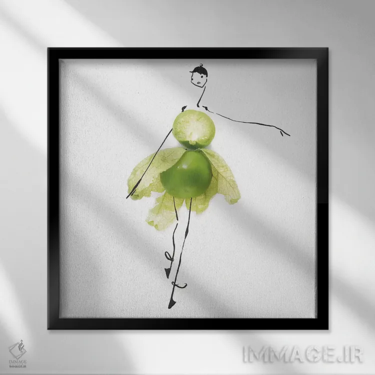 تابلو توماتیلو سبز (گوجهفرنگی مکزیکی) اثر گرچن روهرز - نمای قابدار مشکی