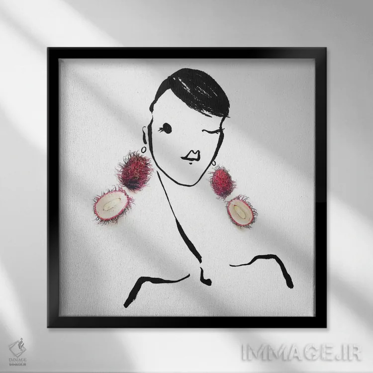 تابلو لیچی (میوه آسیایی) اثر گرچن روهرز - نمای قابدار مشکی