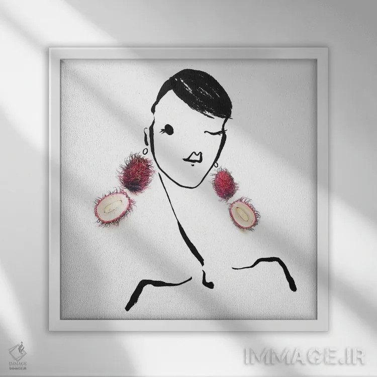 تابلو لیچی (میوه آسیایی) اثر گرچن روهرز - نمای قابدار سفید