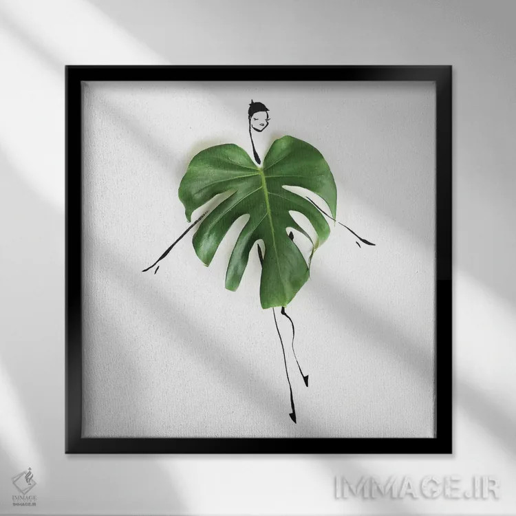 تابلو مانسترا (گیاه آپارتمانی) اثر گرچن روهرز - نمای قابدار مشکی