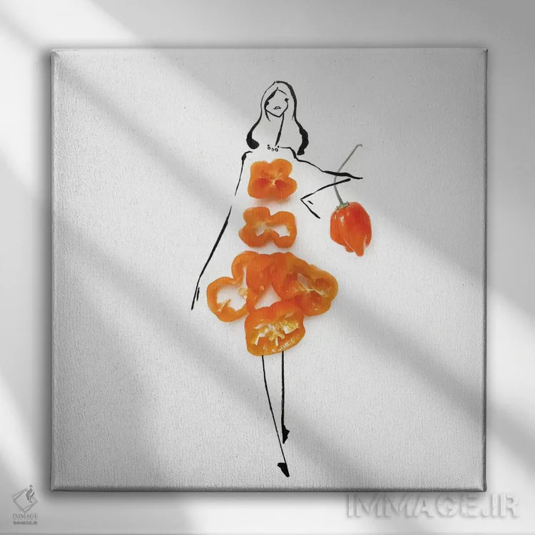 تابلو هَبانرو نارنجی (فلفل تند مکزیکی) اثر گرچن روهرز - نمای روبهرو روی دیوار