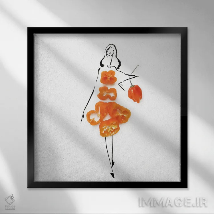 تابلو هَبانرو نارنجی (فلفل تند مکزیکی) اثر گرچن روهرز - نمای قابدار مشکی