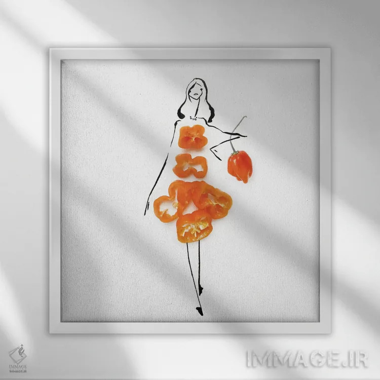 تابلو هَبانرو نارنجی (فلفل تند مکزیکی) اثر گرچن روهرز - نمای قابدار سفید