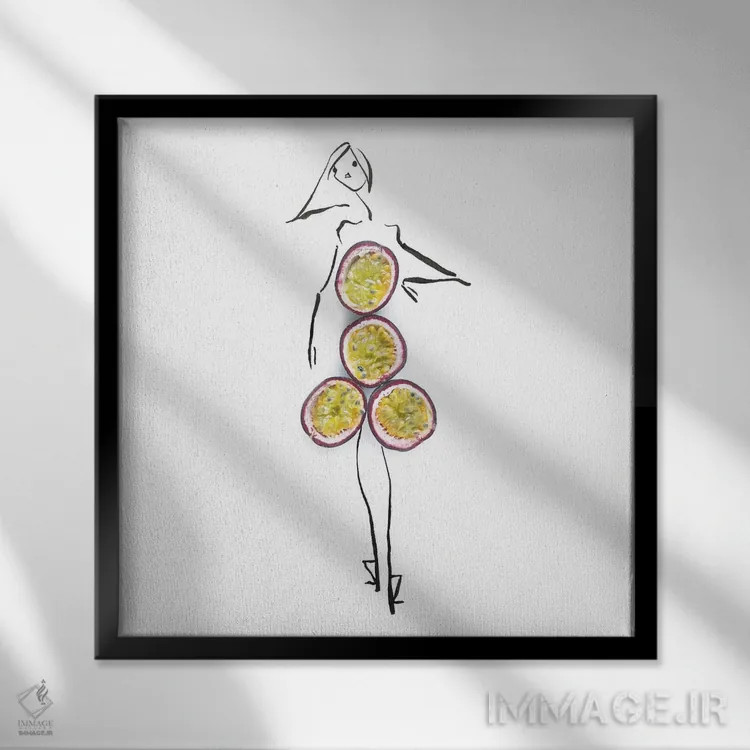 تابلو میوه شور (پشن فروت) اثر گرچن روهرز - نمای قابدار مشکی