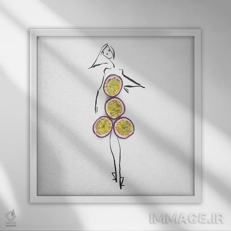 تابلو میوه شور (پشن فروت) اثر گرچن روهرز - نمای قابدار سفید