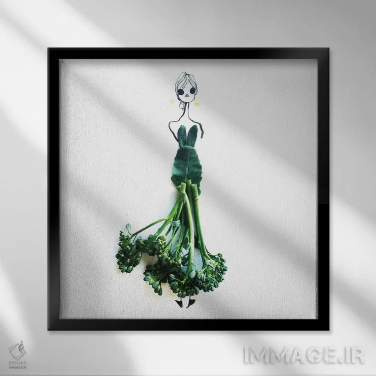 تابلو بروکولینی (کلم سبز ایتالیایی) اثر گرچن روهرز - نمای قابدار مشکی