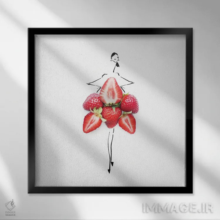 تابلو توتفرنگی اثر گرچن روهرز - نمای قابدار مشکی