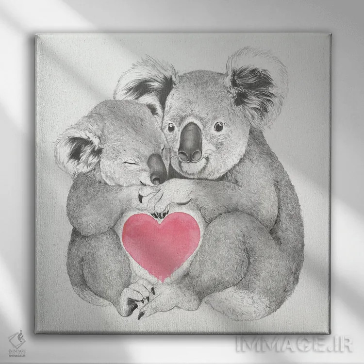 تابلو کوالاها عاشق بغل کردناند اثر لورا گریوز - نمای روبهرو روی دیوار
