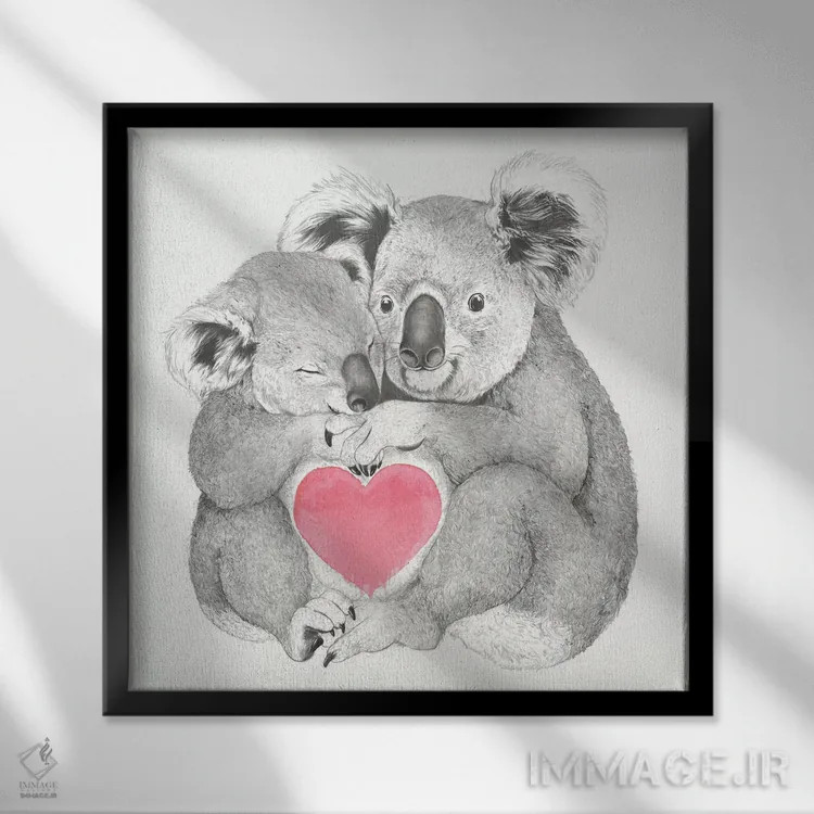 تابلو کوالاها عاشق بغل کردناند اثر لورا گریوز - نمای قابدار مشکی