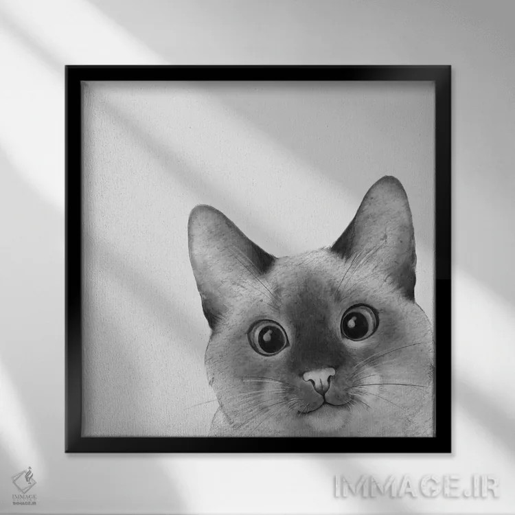 تابلو گربهٔ سیامی نگاه یواشکی اثر لورا گریوز - نمای قابدار مشکی