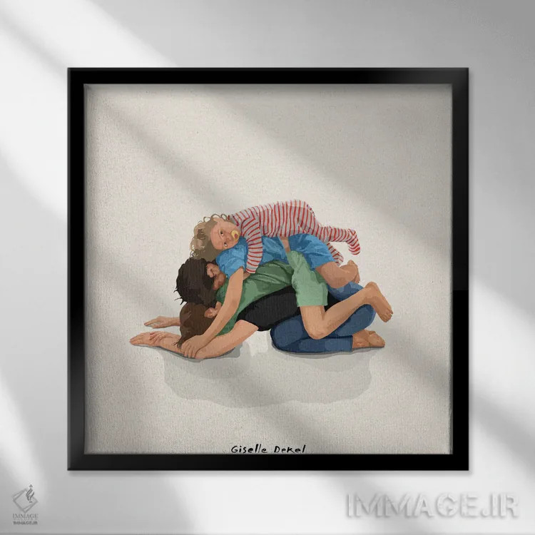 تابلو ژست کودک (یوگا) اثر گیسل دکل - نمای قابدار مشکی