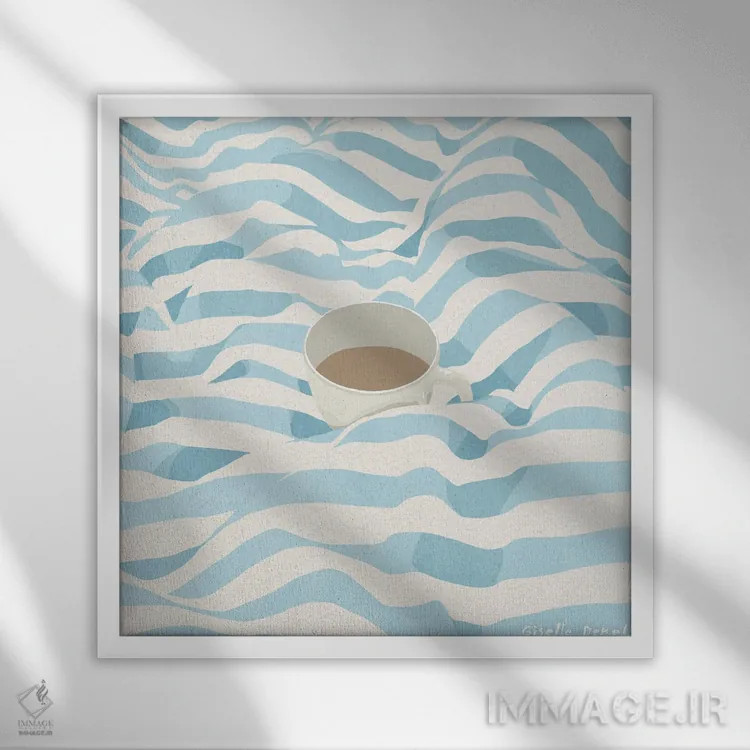 تابلو قهوه در رختخواب اثر گیسل دکل - نمای قابدار سفید