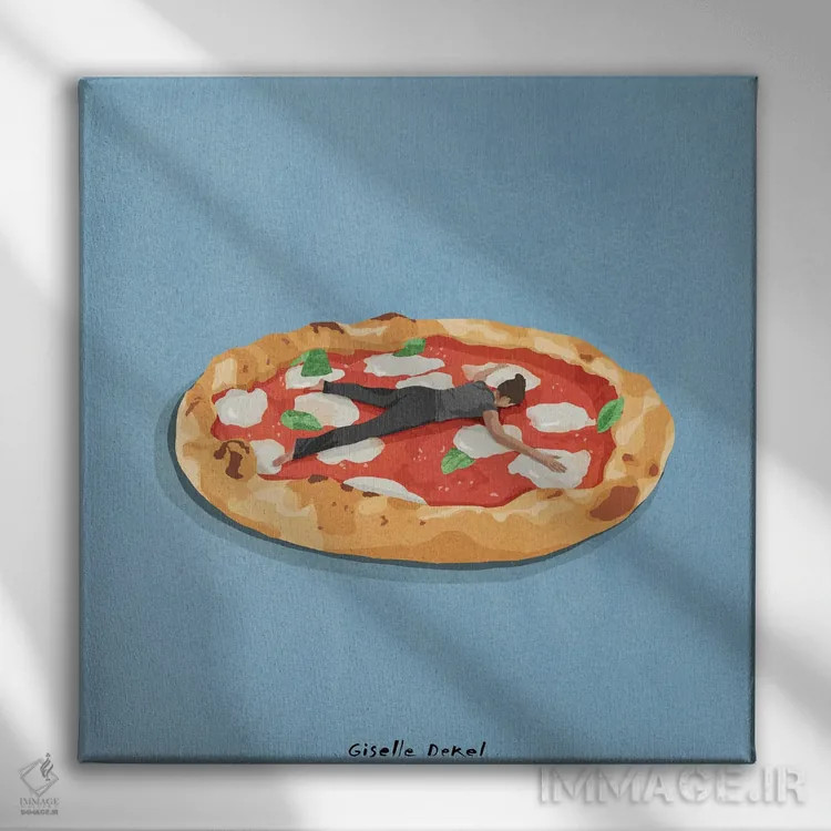 تابلو دختر پیتزایی اثر گیسل دکل - نمای روبهرو روی دیوار