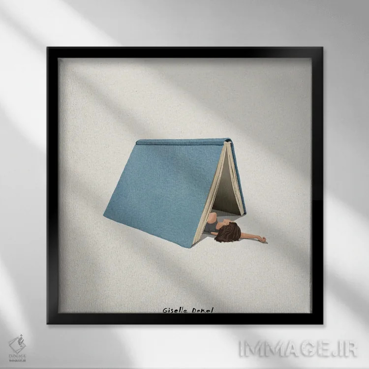 تابلو عاشق کتاب اثر گیسل دکل - نمای قابدار مشکی