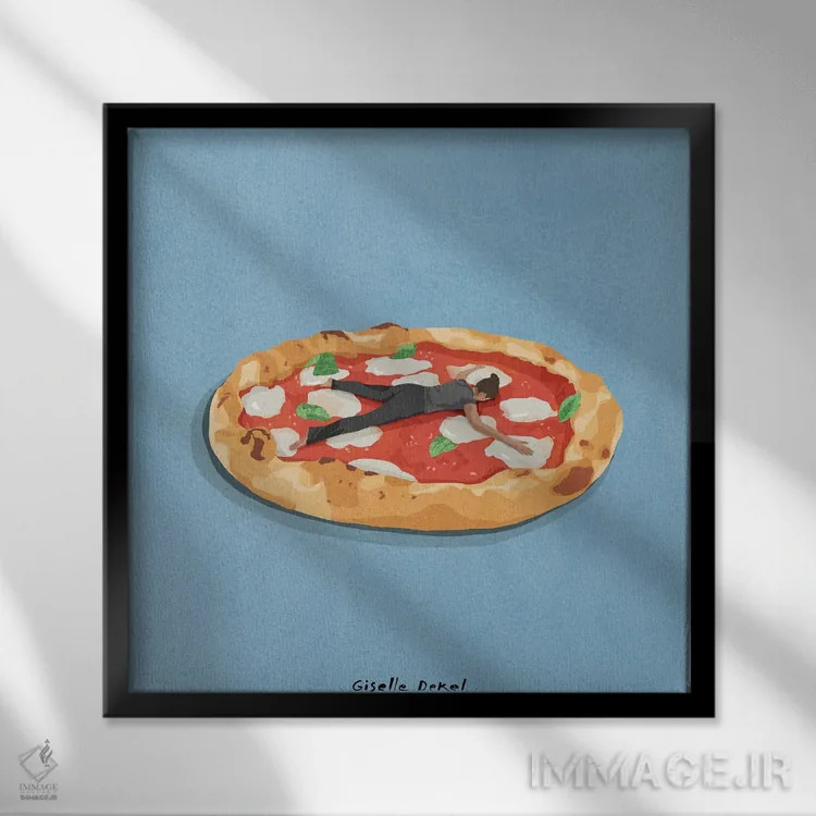تابلو دختر پیتزایی اثر گیسل دکل - نمای قابدار مشکی