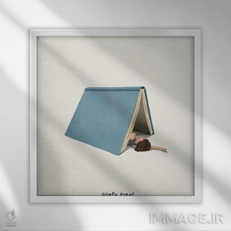 تابلو عاشق کتاب اثر گیسل دکل - نمای قابدار سفید