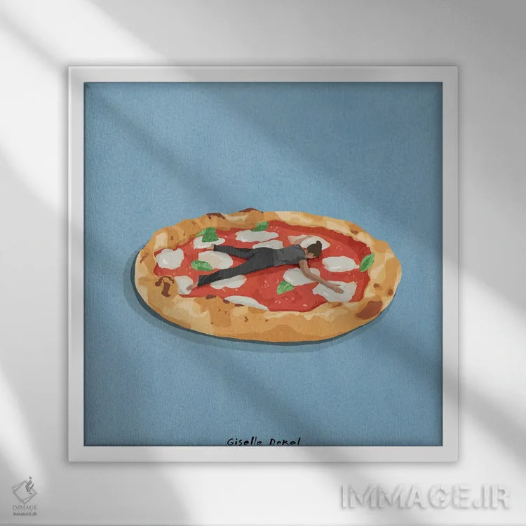 تابلو دختر پیتزایی اثر گیسل دکل - نمای قابدار سفید