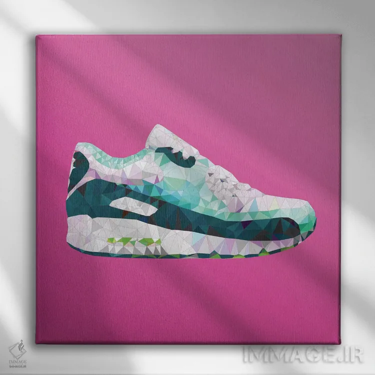 تابلو کفش ایر مکس ۹۰: مجموعه زمرد (مد و کفش) اثر فایو بای فایو کالکتیو - نمای روبهرو روی دیوار