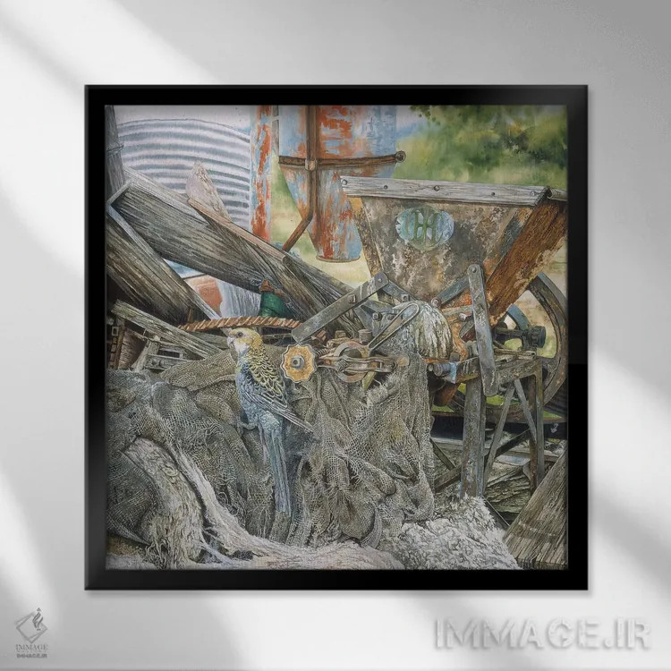 تابلو پرنده روی تور اثر گرائیم استیونسون - نمای قابدار مشکی