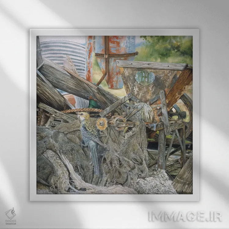 تابلو پرنده روی تور اثر گرائیم استیونسون - نمای قابدار سفید