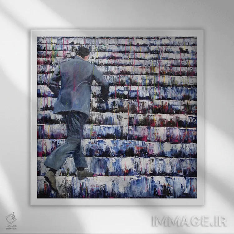 تابلو پلههای بالا اثر دیوید گیستا - نمای قابدار سفید