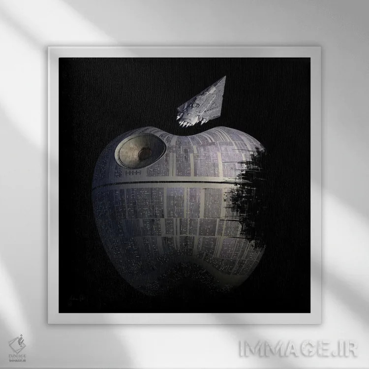 تابلو سیب ستاره مرگ (الهام از جنگ ستارگان) اثر آندریا گاتی - نمای قابدار سفید