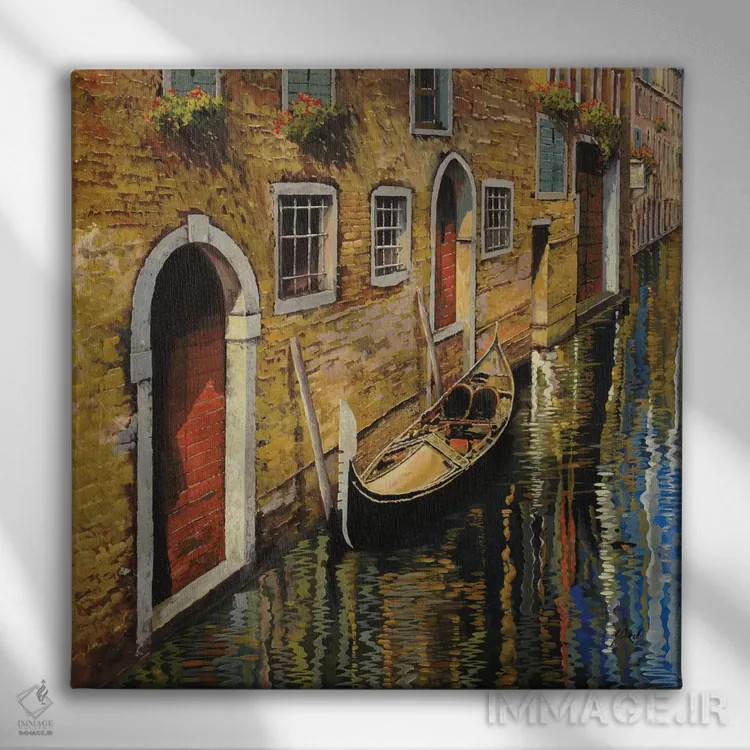 تابلو گوندولا بر روی کانال اثر گویدو بورلی - نمای روبهرو روی دیوار