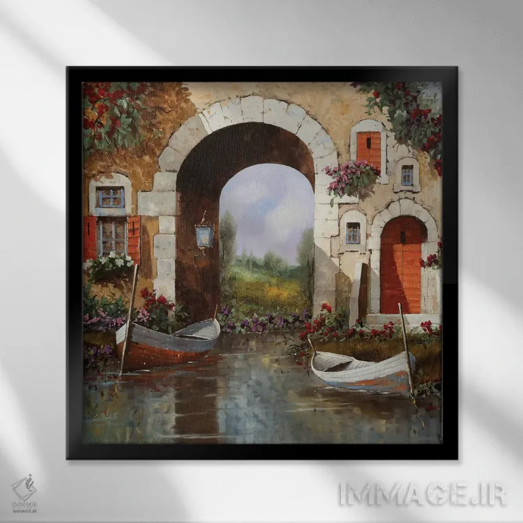 تابلو قایقها زیر طاق اثر گویدو بورلی - نمای قابدار مشکی