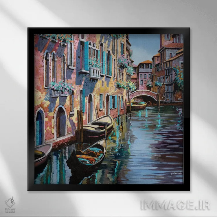تابلو ونیز صورتی اثر گویدو بورلی - نمای قابدار مشکی