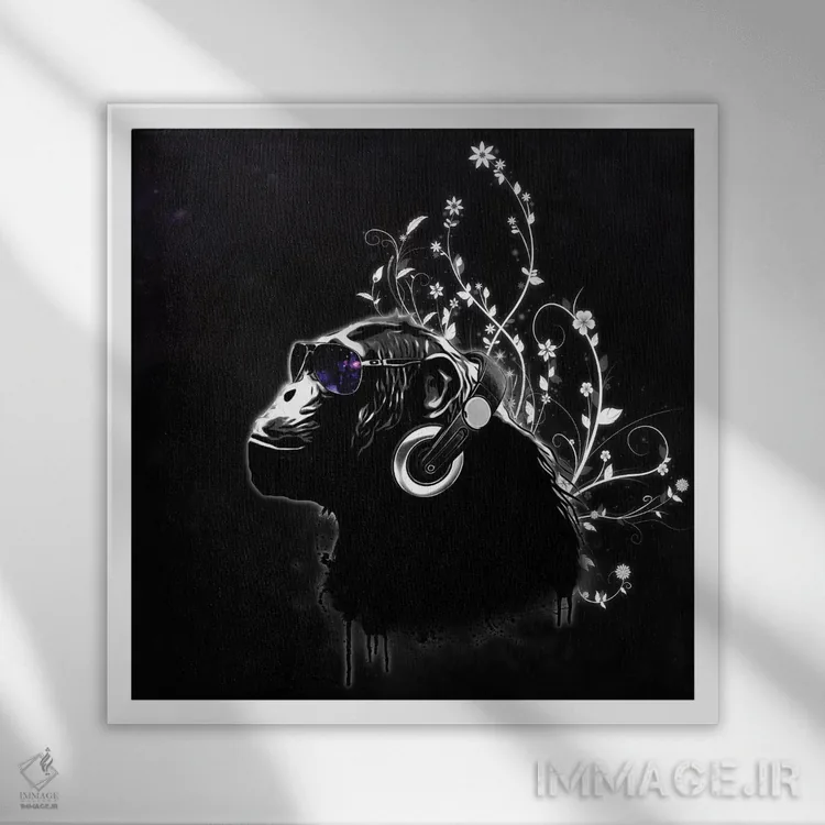 تابلو سکندری خوردن میمون اثر نیکلاس گوستافسون - نمای قابدار سفید