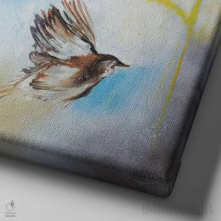تابلو پرندگان در باد ۱ اثر گابریلا ویارریل - نمای نزدیک بافت بوم