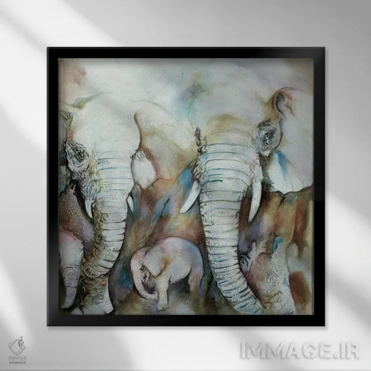 تابلو فیلها (اسپانیایی) اثر گابریلا ویارریل - نمای قابدار مشکی