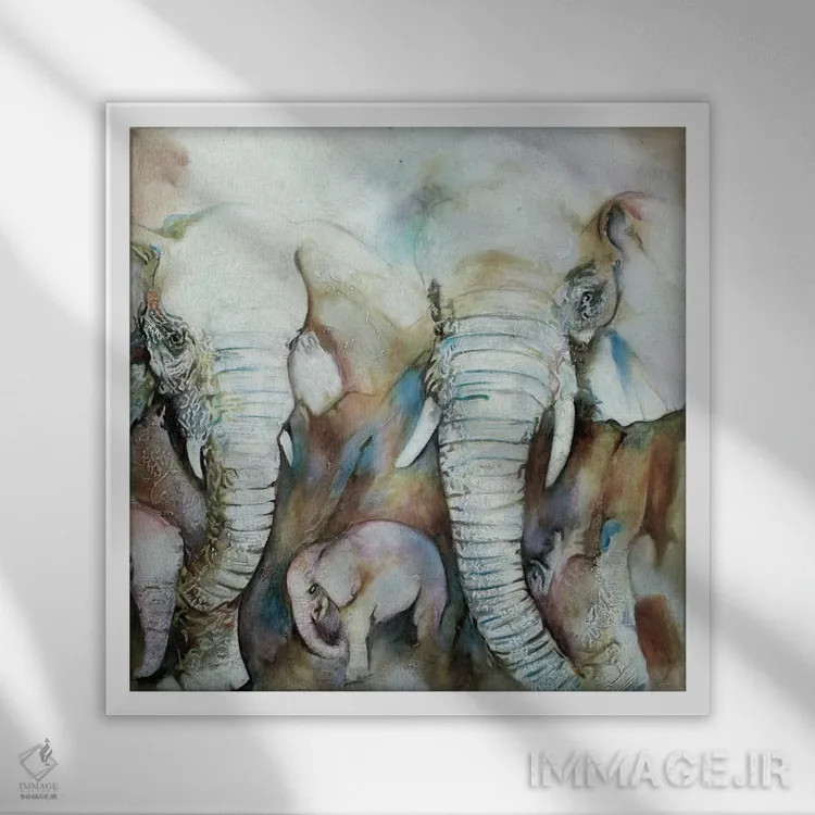 تابلو فیلها (اسپانیایی) اثر گابریلا ویارریل - نمای قابدار سفید