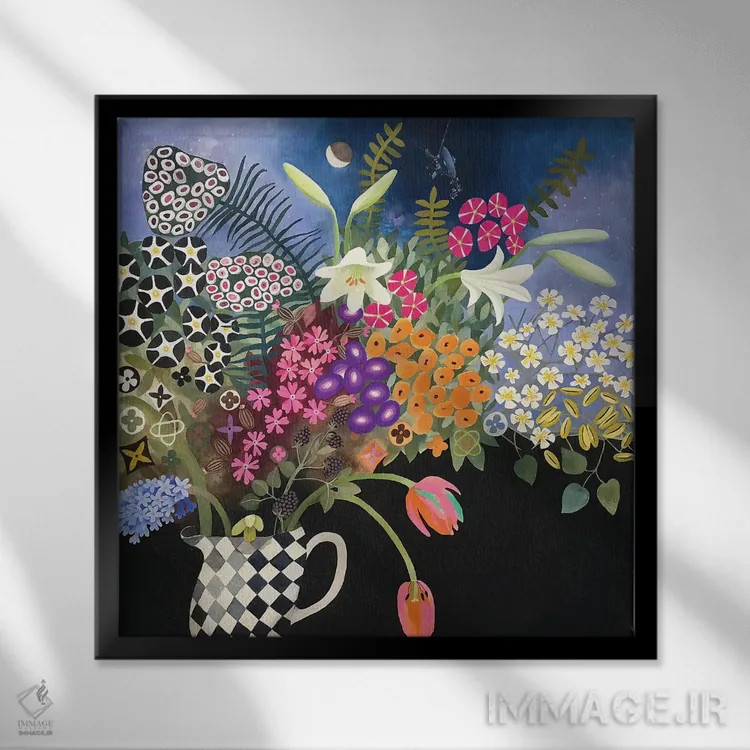 تابلو گلها برای مسافر اثر گرتی یانگ - نمای قابدار مشکی