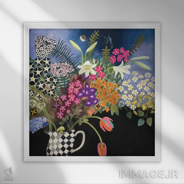 تابلو گلها برای مسافر اثر گرتی یانگ - نمای قابدار سفید