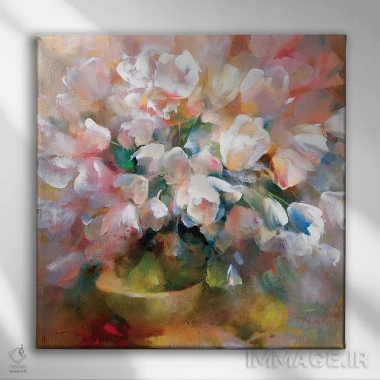 تابلو لالههای سفید درخشان ۲ اثر ویلم هنراتس - نمای روبهرو روی دیوار