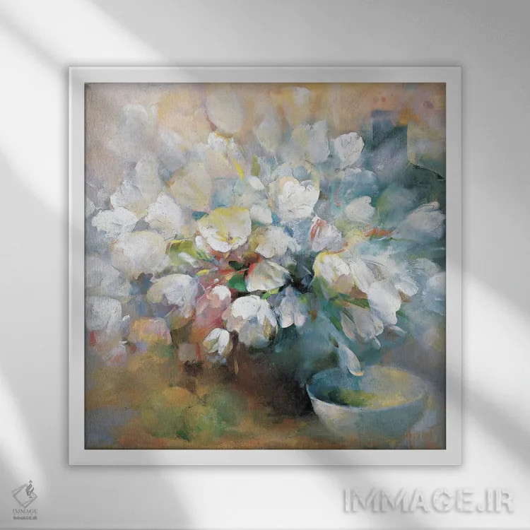 تابلو لالههای سفید درخشان ۱ اثر ویلم هنراتس - نمای قابدار سفید