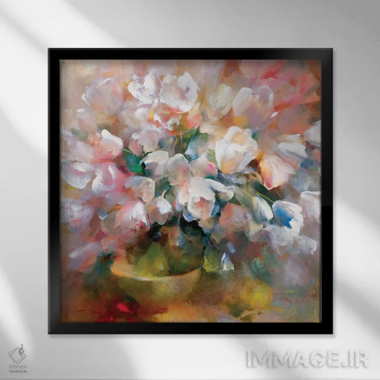 تابلو لالههای سفید درخشان ۲ اثر ویلم هنراتس - نمای قابدار مشکی