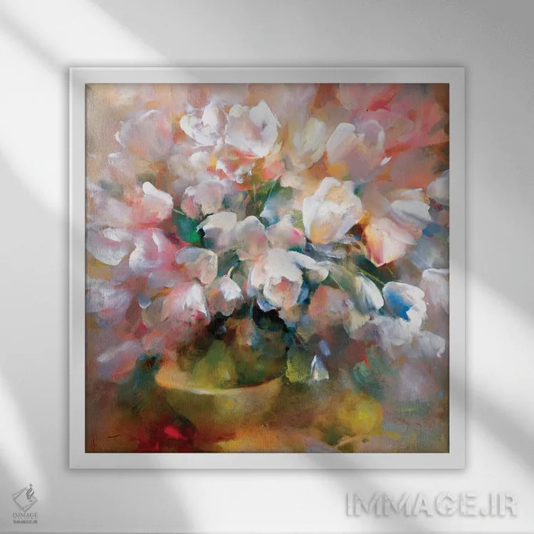 تابلو لالههای سفید درخشان ۲ اثر ویلم هنراتس - نمای قابدار سفید