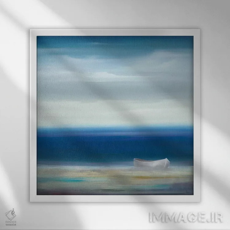 تابلو قایق در ساحل اثر کیسی هکستون - نمای قابدار سفید
