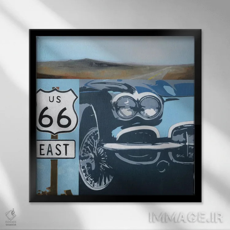 تابلو جاده ۶۶-A (آمریکا) اثر کیسی هکستون - نمای قابدار مشکی