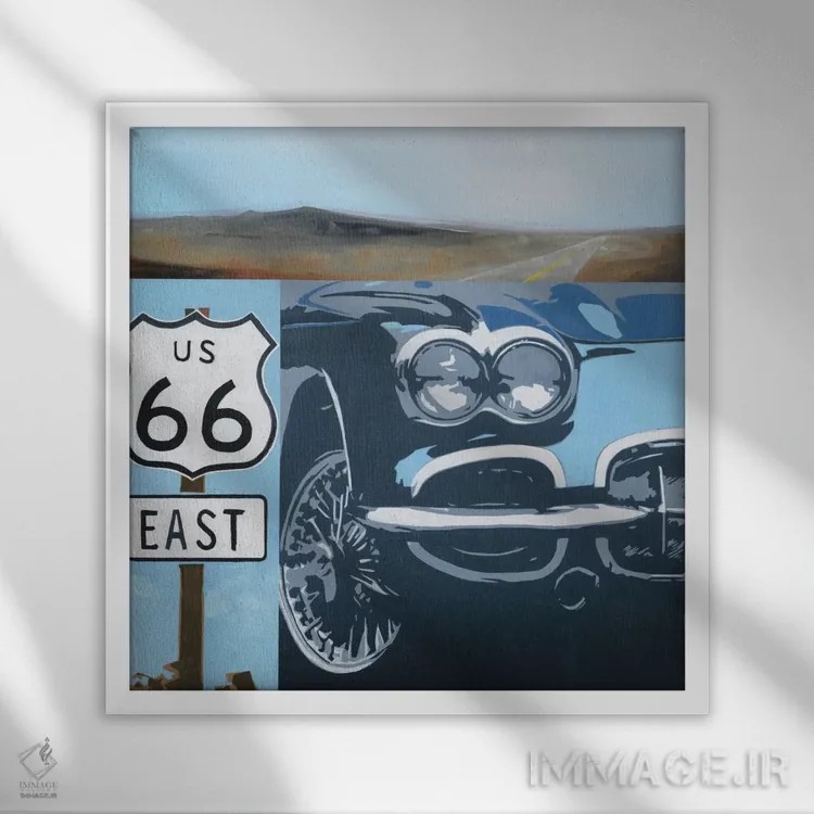 تابلو جاده ۶۶-A (آمریکا) اثر کیسی هکستون - نمای قابدار سفید