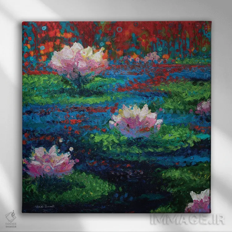 تابلو نیلوفرهای آبی اثر هایدی بارنت - نمای روبهرو روی دیوار