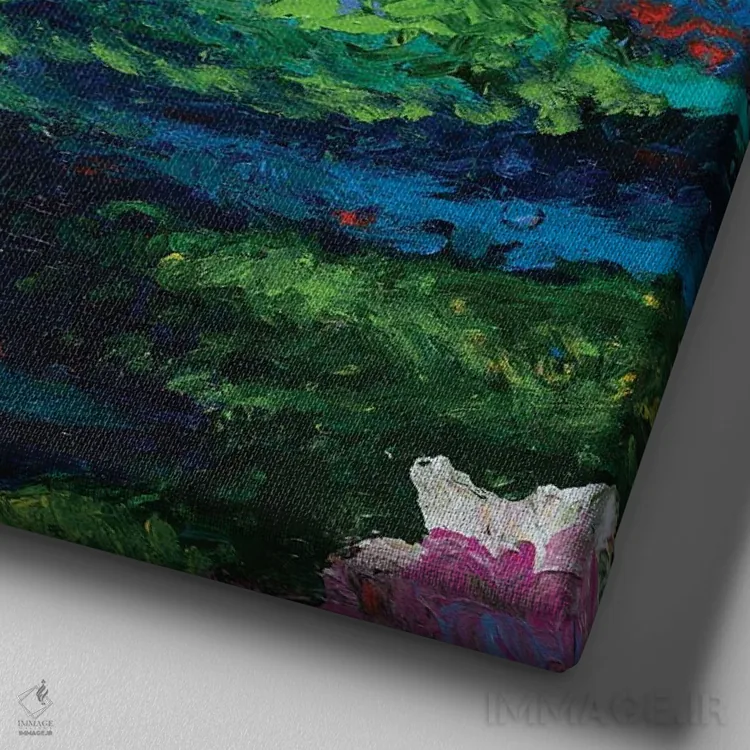 تابلو نیلوفرهای آبی اثر هایدی بارنت - نمای نزدیک بافت بوم