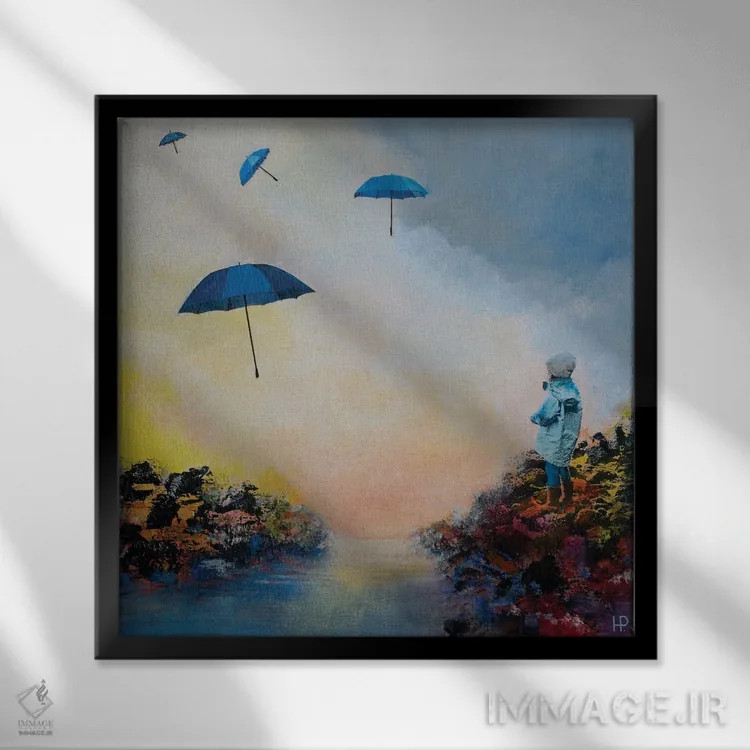 تابلو دختر روی کنار رودخانه ۱ اثر هانک پرهبوم - نمای قابدار مشکی