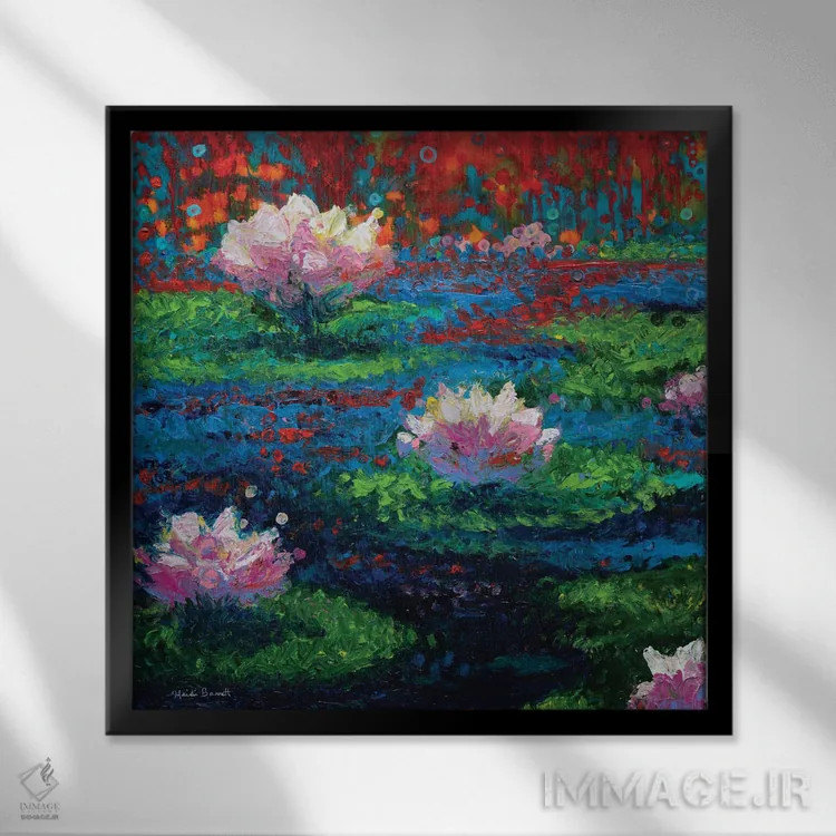 تابلو نیلوفرهای آبی اثر هایدی بارنت - نمای قابدار مشکی